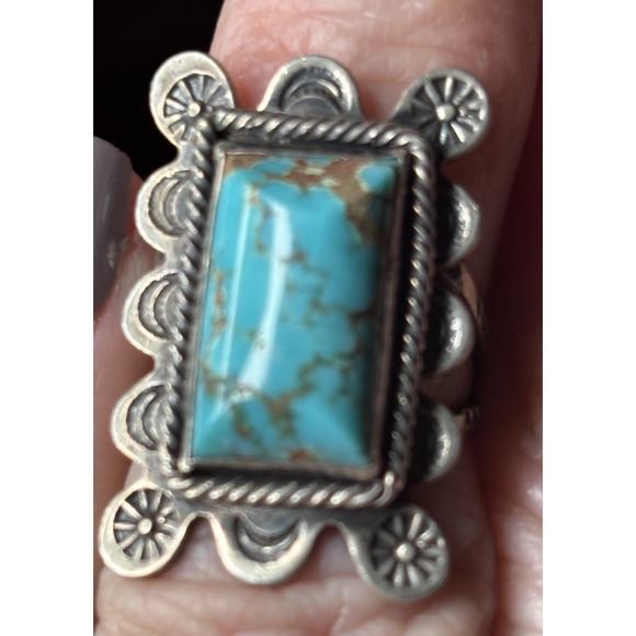 Vintage Tribal Sterling Silver And Turquoise Ring Size 4.5 Native American - Picture 2 of 5